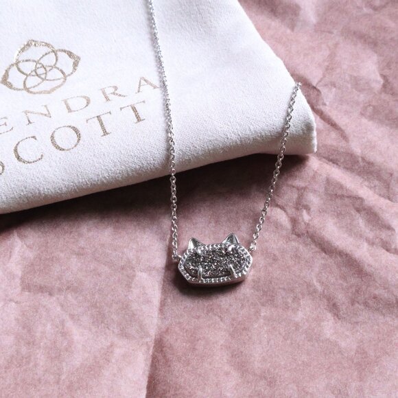 Kendra Scott Elisa Cat Silver Pendant Necklace Platinum Drusy - Picture 2 of 2